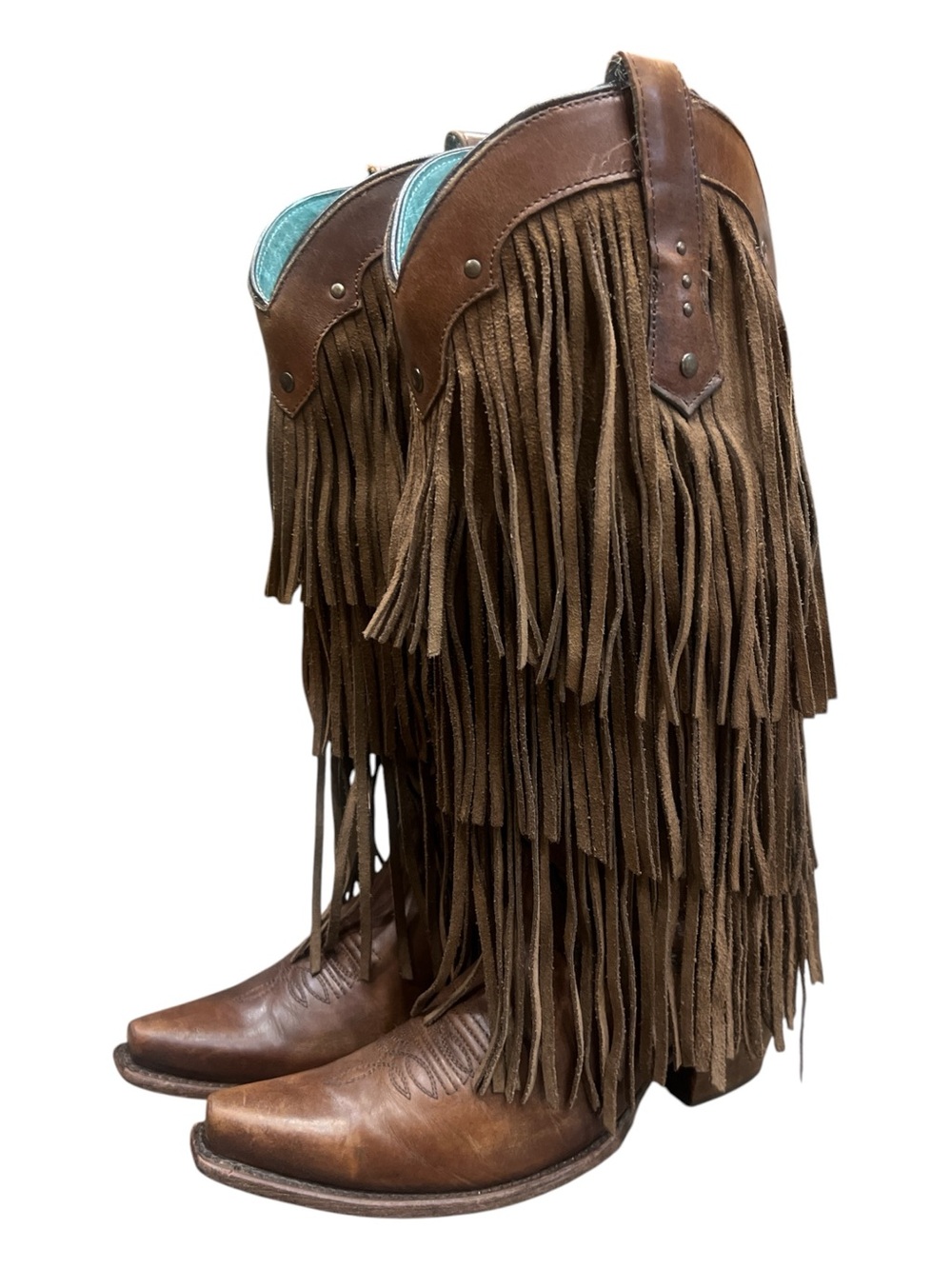 Corral Sierra Tan Fringe Tall Top Western Brown Boots SZ 7.5